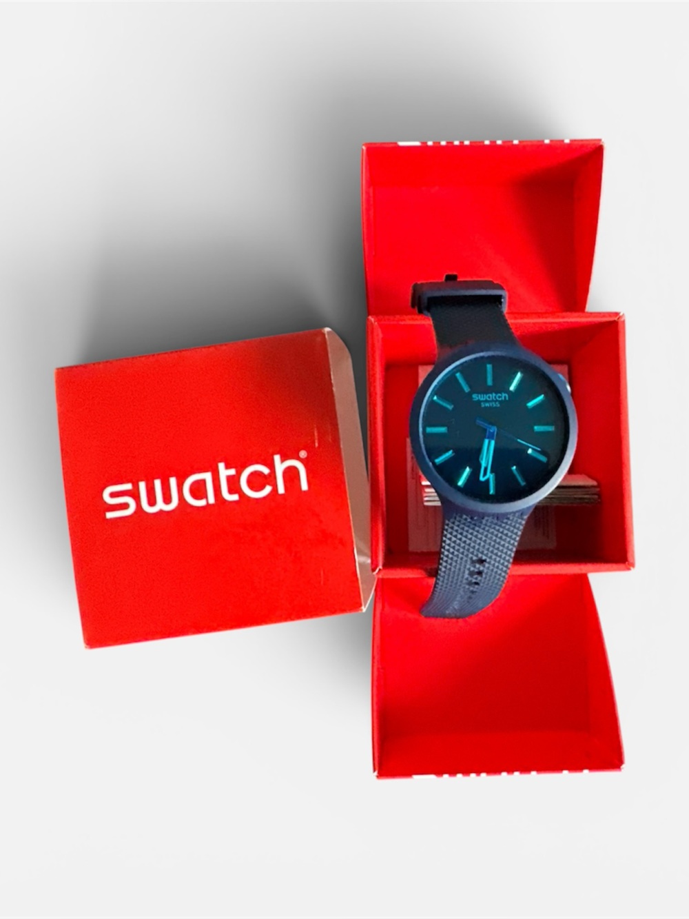 Swatch Blue Analog Silicone Watch with Teal Accents